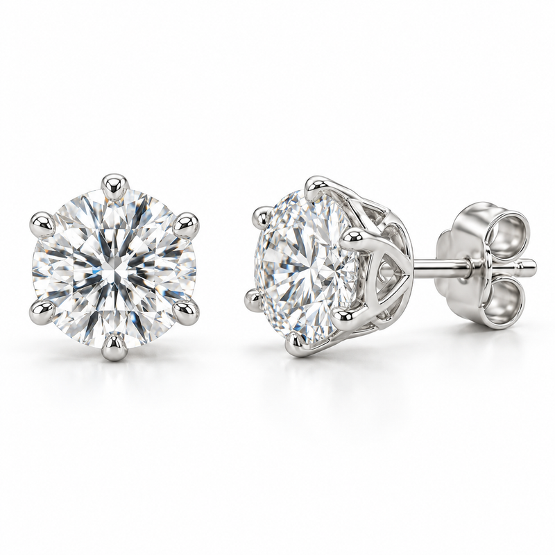 crown lab diamond studs, Round, 14K white gold — illustrative design rendering
