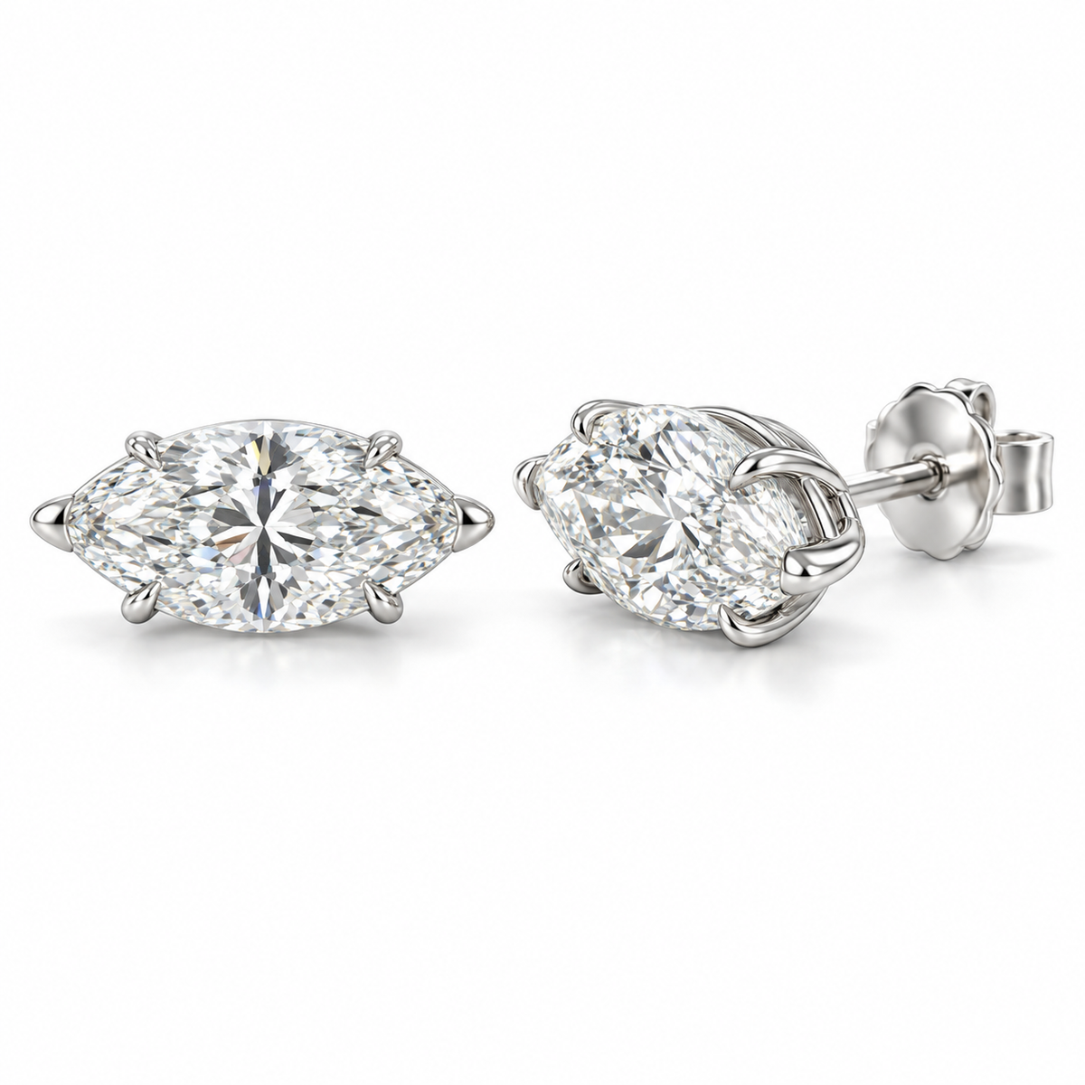 eastwest lab diamond studs, Marquise, 14K white gold — illustrative design rendering