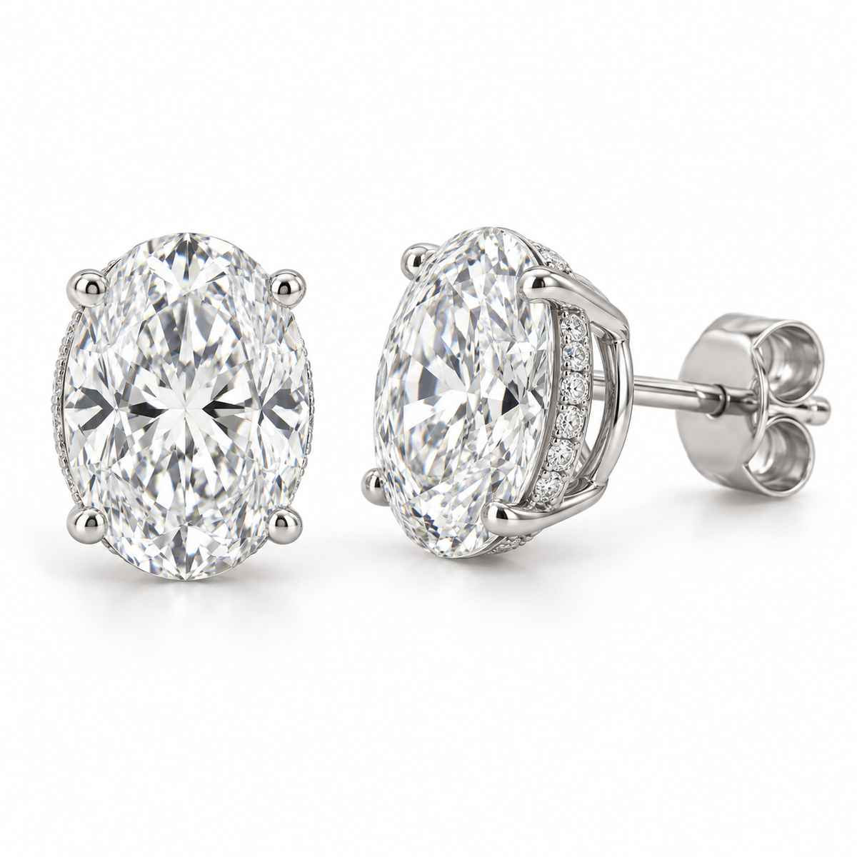 floating lab diamond studs, Oval, 14K white gold — illustrative design rendering