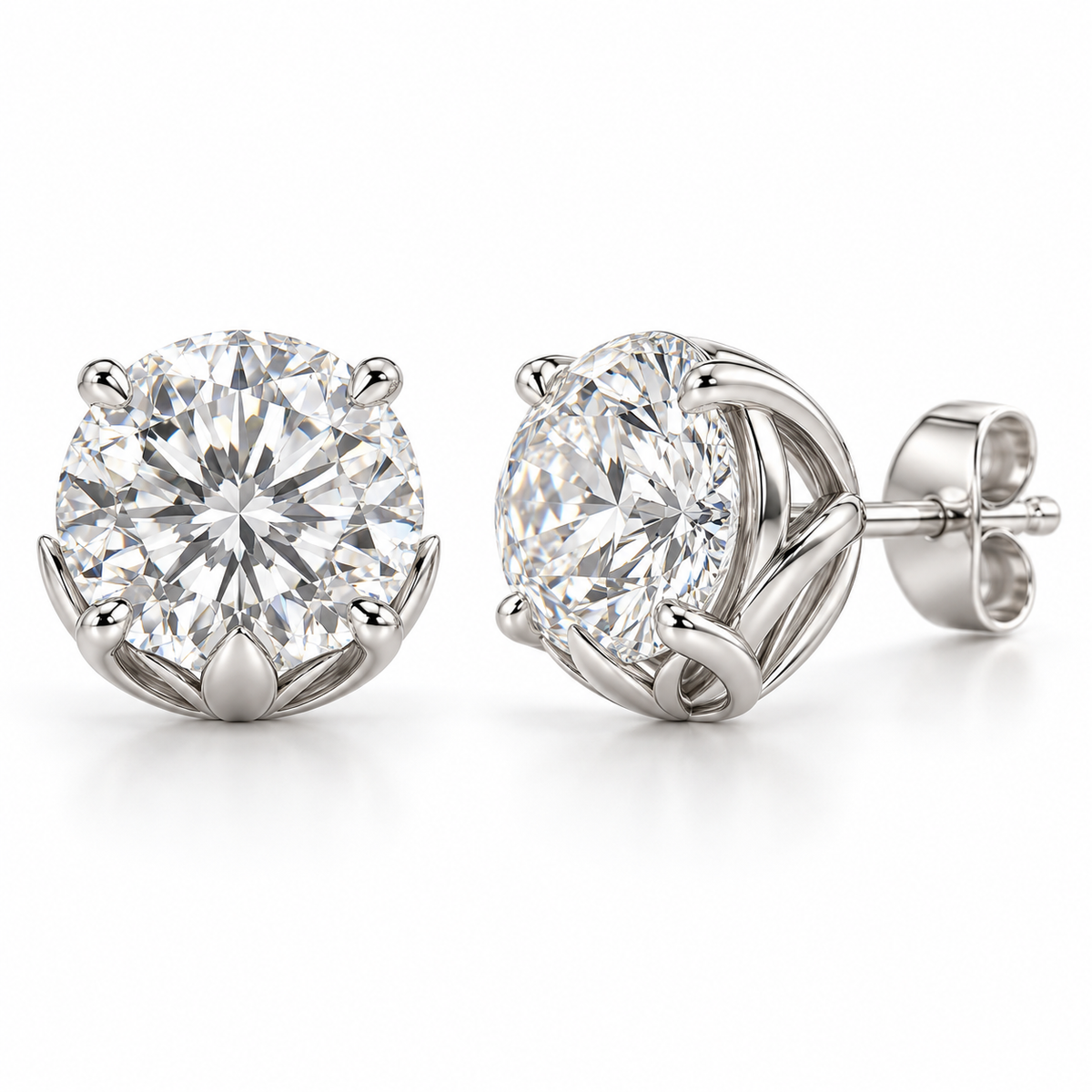lotus lab diamond studs, Round, 14K white gold — illustrative design rendering