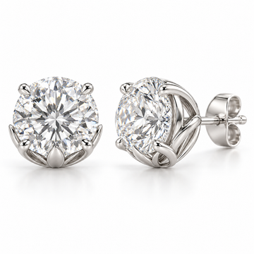 lotus lab diamond studs, Round, 14K white gold — illustrative design rendering