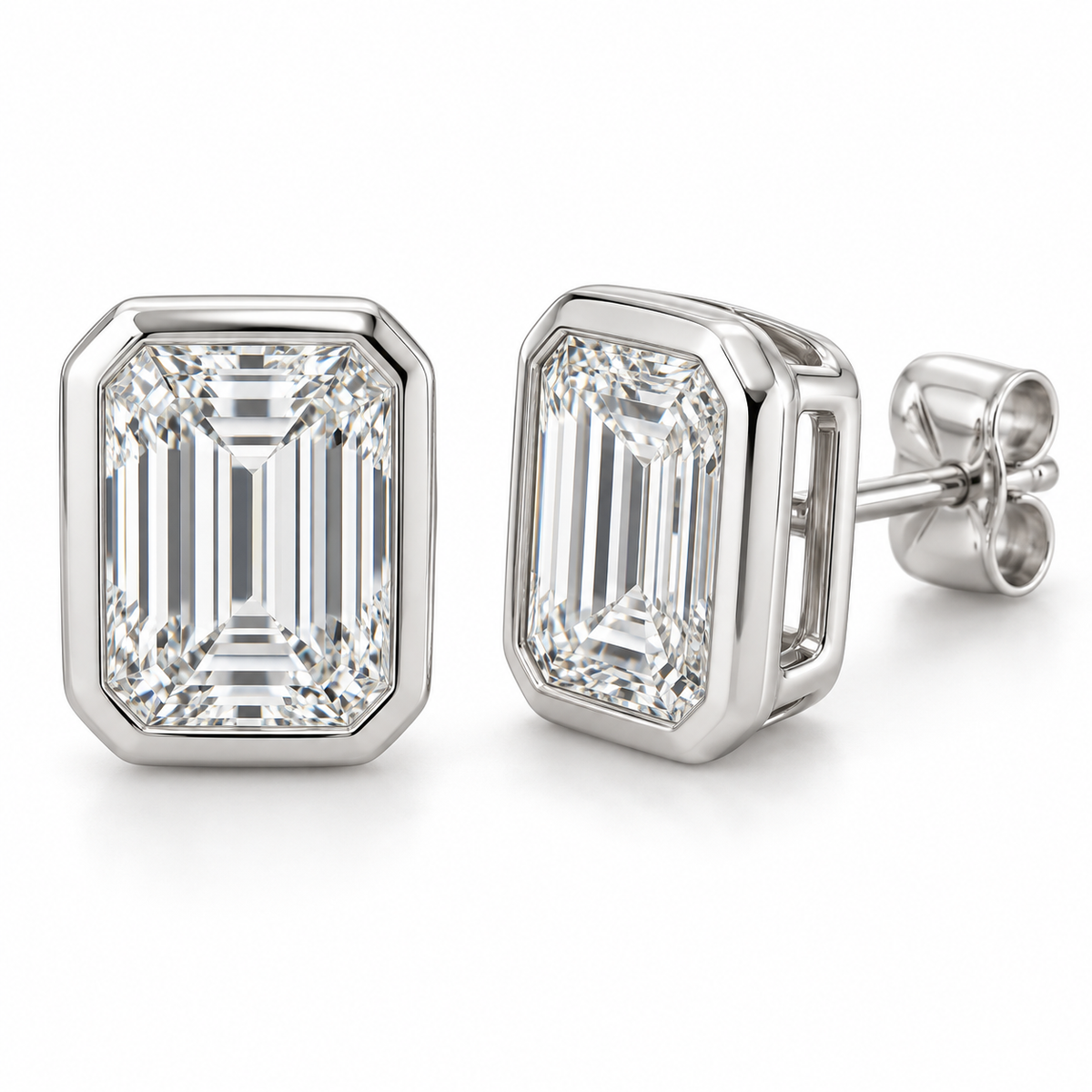 sculpted lab diamond studs, Emerald, 14K white gold — illustrative design rendering