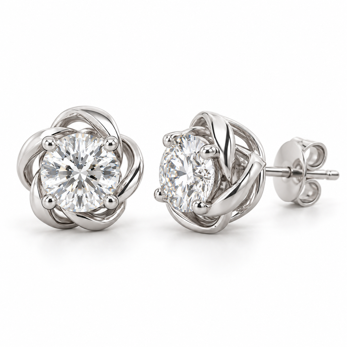 twist lab diamond studs, Round, 14K white gold — illustrative design rendering