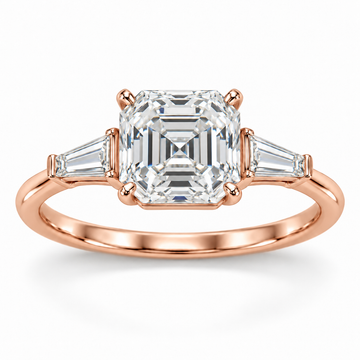 Asscher tapered baguette engagement ring in 14K rose gold — illustrative render