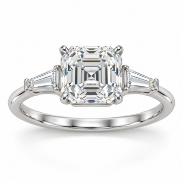 Asscher tapered baguette engagement ring in 14K white gold — illustrative render