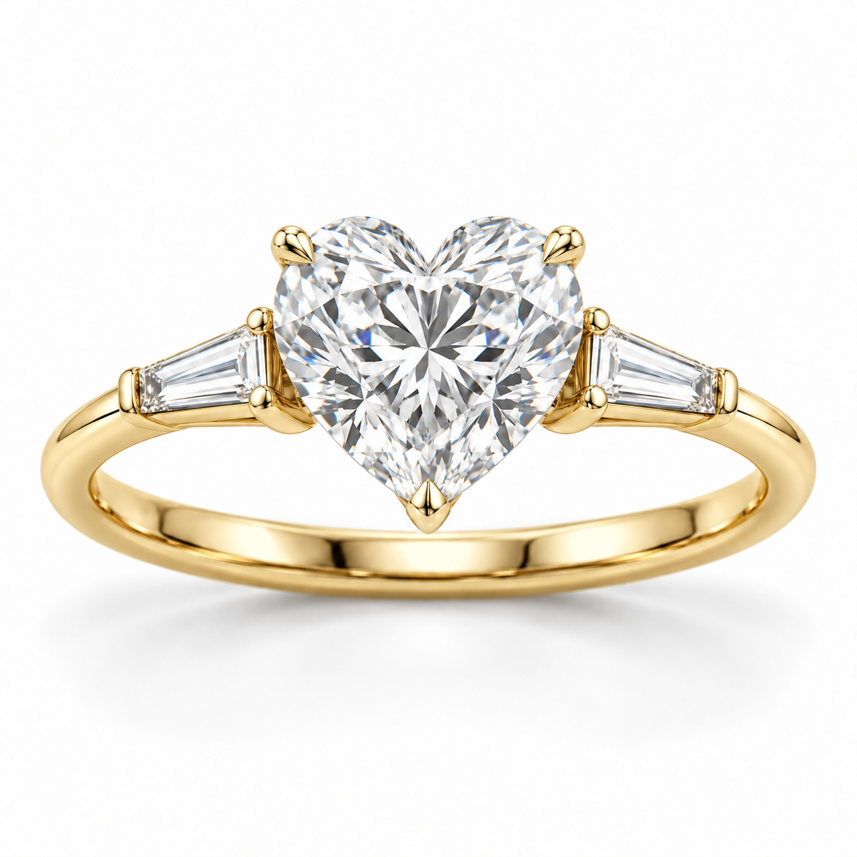 Heart tapered baguette engagement ring in 14K yellow gold — illustrative render