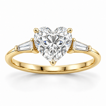 Heart tapered baguette engagement ring in 14K yellow gold — illustrative render