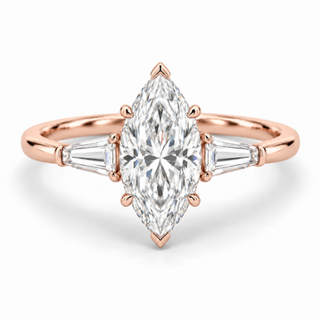 Marquise tapered baguette engagement ring in 14K rose gold — illustrative render