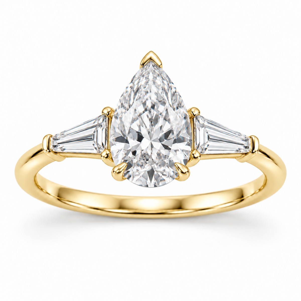 Pear tapered baguette engagement ring in 14K yellow gold — illustrative render