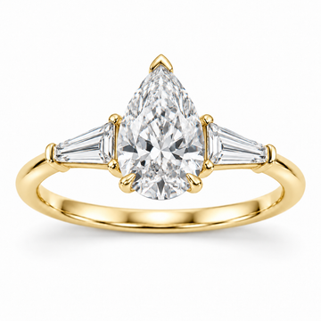 Pear tapered baguette engagement ring in 14K yellow gold — illustrative render