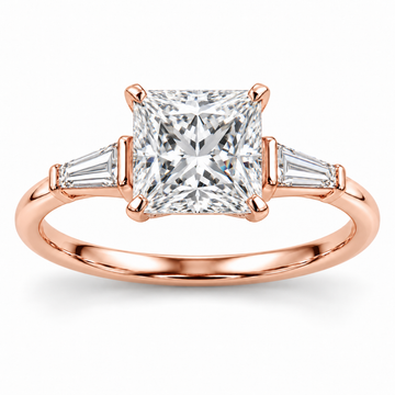 Princess tapered baguette engagement ring in 14K rose gold — illustrative render