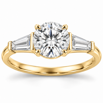 Round tapered baguette engagement ring in 14K yellow gold — illustrative render