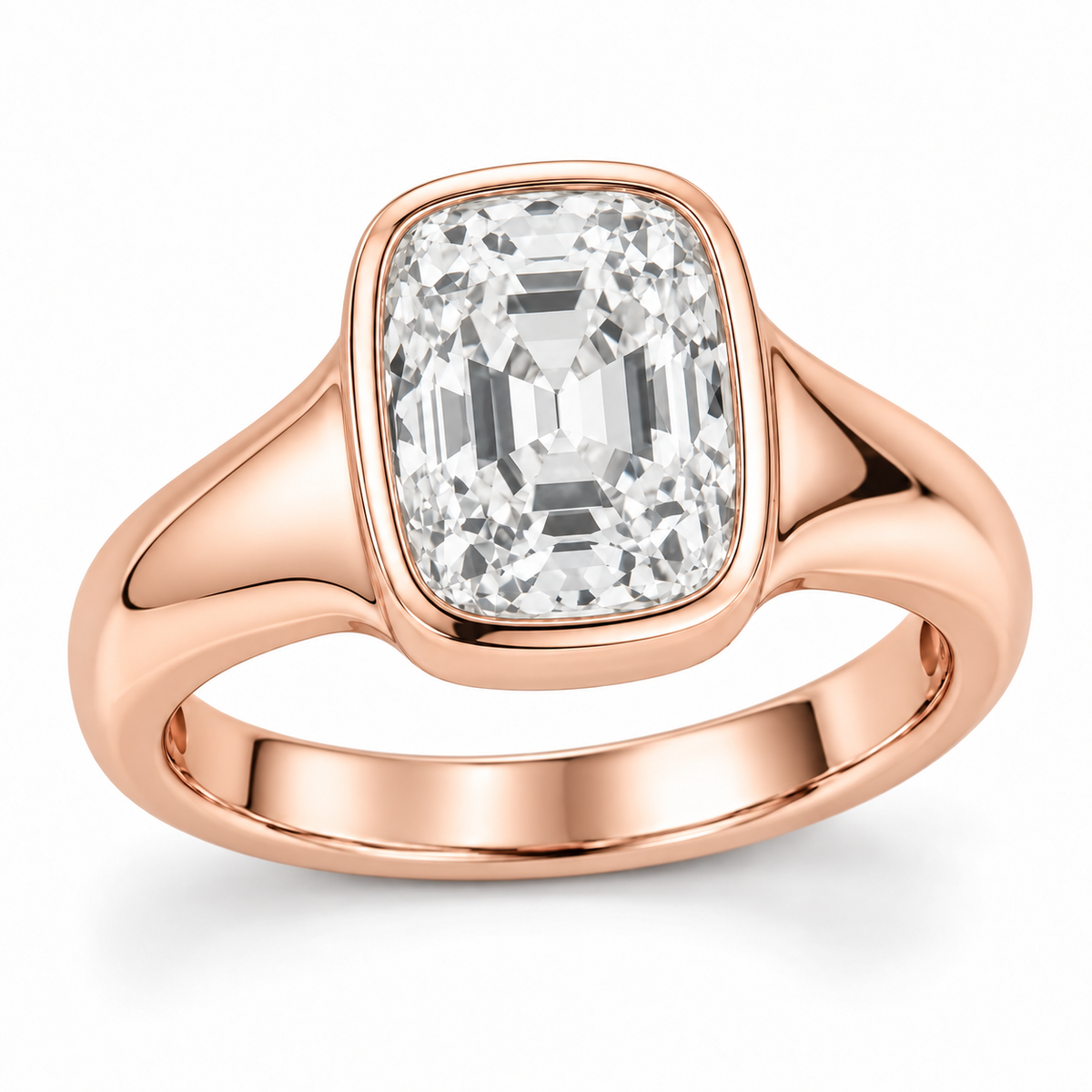 Vintage Elongated Cushion Bezel Solitaire Lab-Grown Diamond Engagement Ring in 14K Rose Gold — illustrative rendering