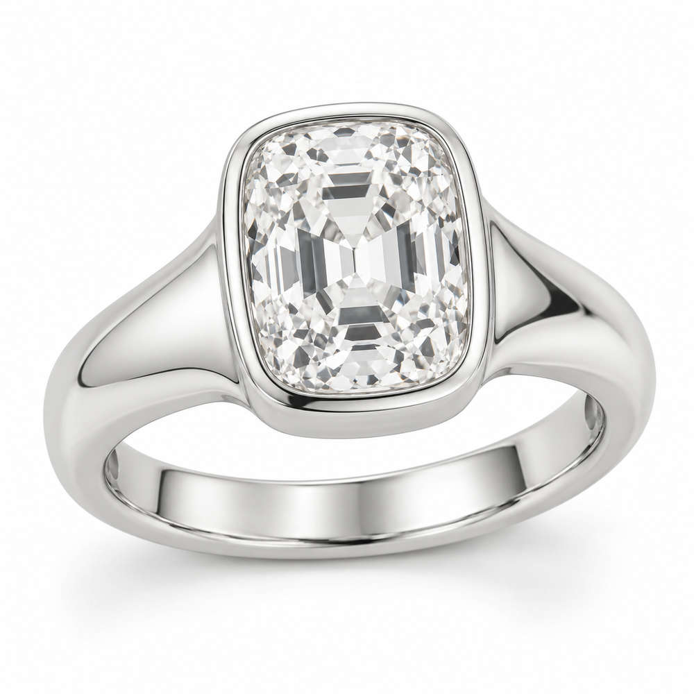 Vintage Elongated Cushion Bezel Solitaire Lab-Grown Diamond Engagement Ring in 14K White Gold — illustrative rendering