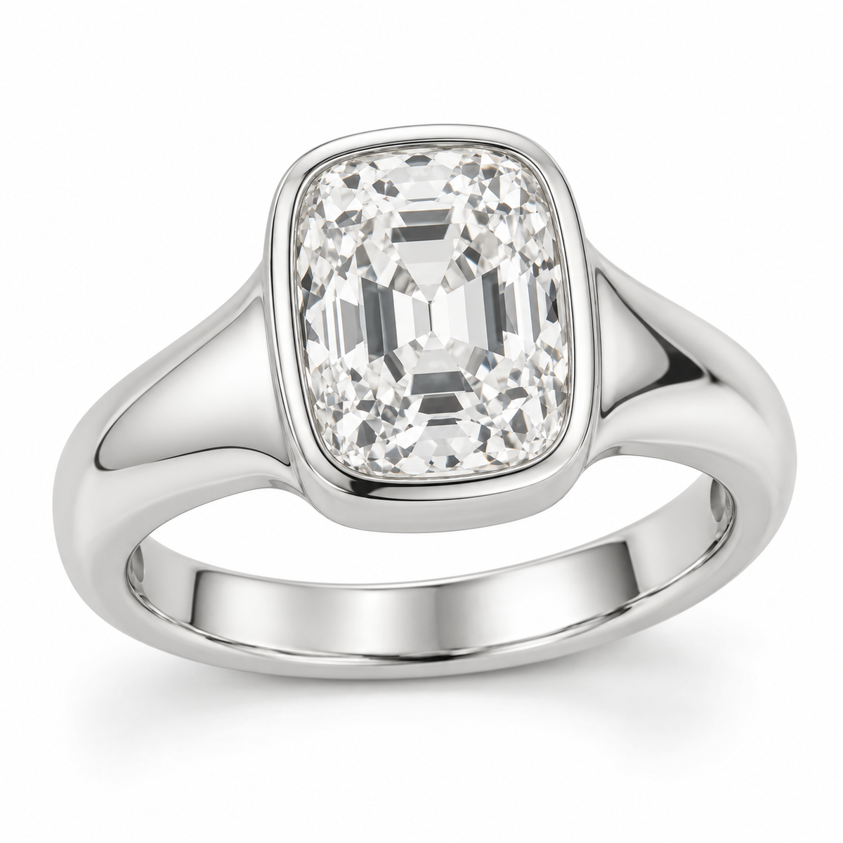 Vintage Elongated Cushion Bezel Solitaire Lab-Grown Diamond Engagement Ring in 14K White Gold — illustrative rendering