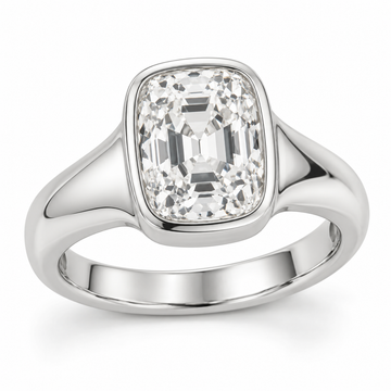 Vintage Elongated Cushion Bezel Solitaire Lab-Grown Diamond Engagement Ring in 14K White Gold — illustrative rendering