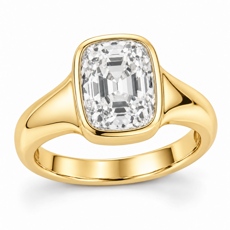 Vintage Elongated Cushion Bezel Solitaire Lab-Grown Diamond Engagement Ring in 14K Yellow Gold — illustrative rendering