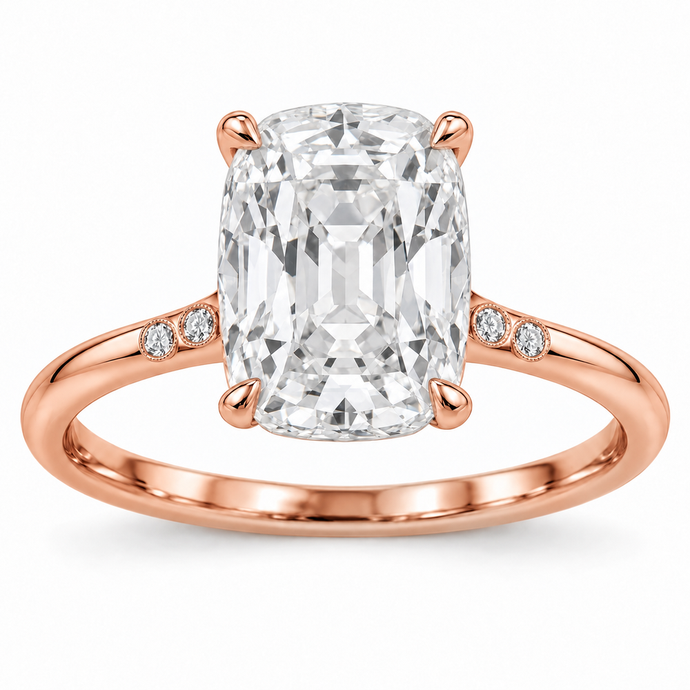 Vintage Elongated Cushion Accent Lab-Grown Diamond Engagement Ring in 14K Rose Gold — illustrative rendering