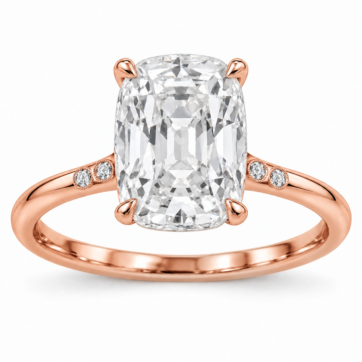 Vintage Elongated Cushion Accent Lab-Grown Diamond Engagement Ring in 14K Rose Gold — illustrative rendering