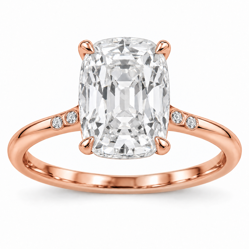Vintage Elongated Cushion Accent Lab-Grown Diamond Engagement Ring in 14K Rose Gold — illustrative rendering