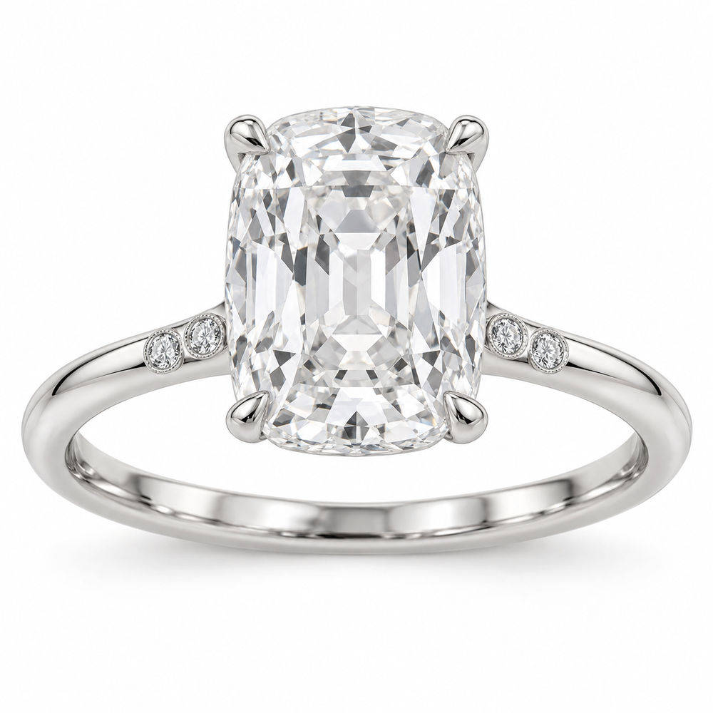 Vintage Elongated Cushion Accent Lab-Grown Diamond Engagement Ring in 14K White Gold — illustrative rendering