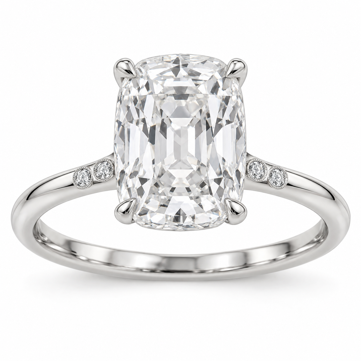 Vintage Elongated Cushion Accent Lab-Grown Diamond Engagement Ring in 14K White Gold — illustrative rendering