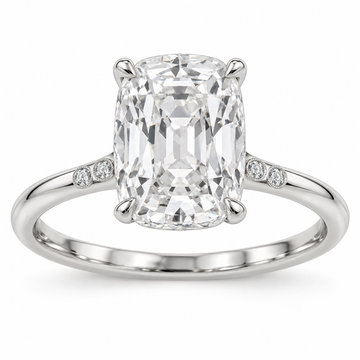 Vintage Elongated Cushion Accent Lab-Grown Diamond Engagement Ring in 14K White Gold — illustrative rendering