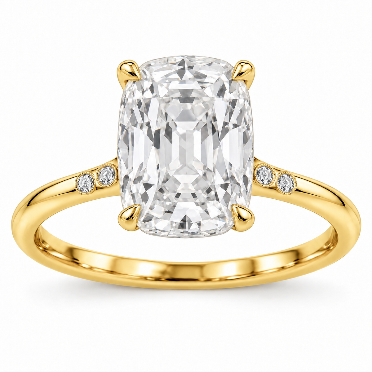 Vintage Elongated Cushion Accent Lab-Grown Diamond Engagement Ring in 14K Yellow Gold — illustrative rendering