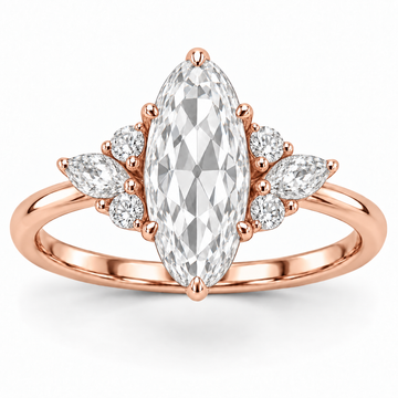 Vintage Moval Floral Side-Stone Lab-Grown Diamond Engagement Ring in 14K Rose Gold — illustrative rendering