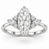 Vintage Moval Floral Side-Stone Lab-Grown Diamond Engagement Ring in 14K White Gold — illustrative rendering