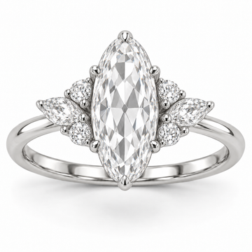Vintage Moval Floral Side-Stone Lab-Grown Diamond Engagement Ring in 14K White Gold — illustrative rendering