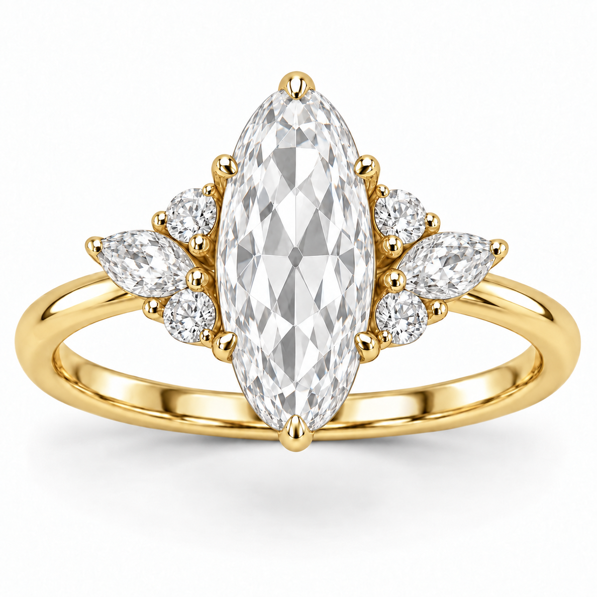 Vintage Moval Floral Side-Stone Lab-Grown Diamond Engagement Ring in 14K Yellow Gold — illustrative rendering