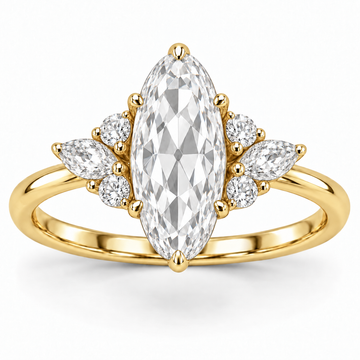 Vintage Moval Floral Side-Stone Lab-Grown Diamond Engagement Ring in 14K Yellow Gold — illustrative rendering