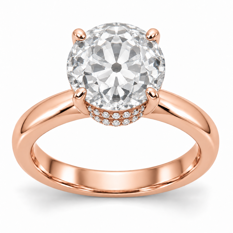 Vintage Old European Double-Row Hidden Halo Lab-Grown Diamond Engagement Ring in 14K Rose Gold — illustrative rendering