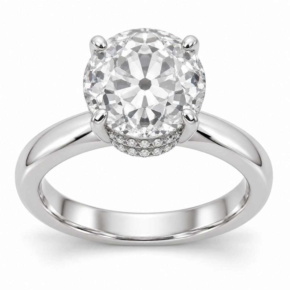 Vintage Old European Double-Row Hidden Halo Lab-Grown Diamond Engagement Ring in 14K White Gold — illustrative rendering