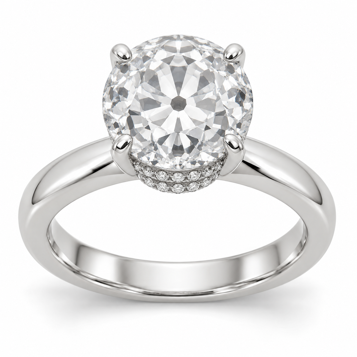 Vintage Old European Double-Row Hidden Halo Lab-Grown Diamond Engagement Ring in 14K White Gold — illustrative rendering