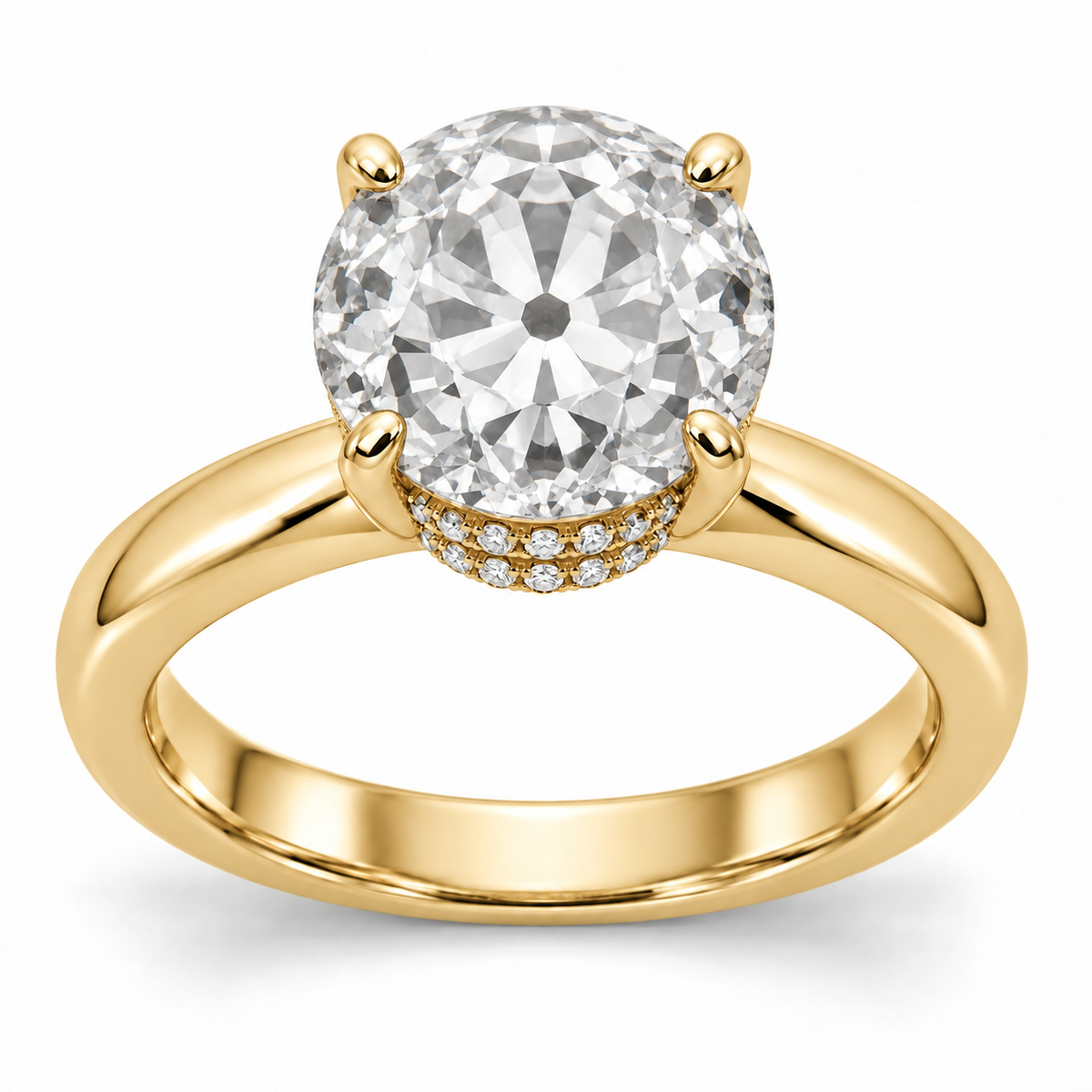 Vintage Old European Double-Row Hidden Halo Lab-Grown Diamond Engagement Ring in 14K Yellow Gold — illustrative rendering