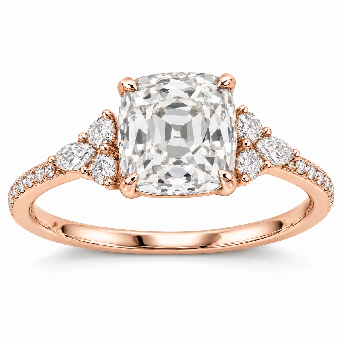 Vintage Old Mine Cushion Diamond Cluster Lab-Grown Diamond Engagement Ring in 14K Rose Gold — illustrative rendering