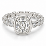 Vintage Elongated Cushion Bezel Diamond Band Lab-Grown Diamond Engagement Ring in 14K White Gold — illustrative rendering