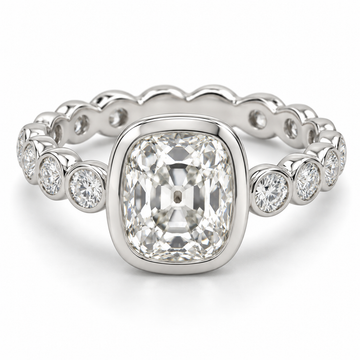 Vintage Elongated Cushion Bezel Diamond Band Lab-Grown Diamond Engagement Ring in 14K White Gold — illustrative rendering