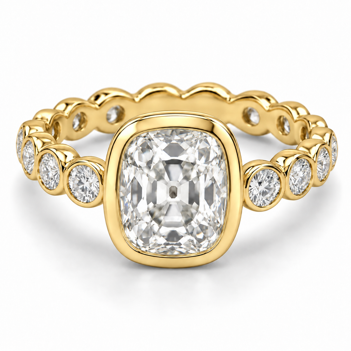 Vintage Elongated Cushion Bezel Diamond Band Lab-Grown Diamond Engagement Ring in 14K Yellow Gold — illustrative rendering