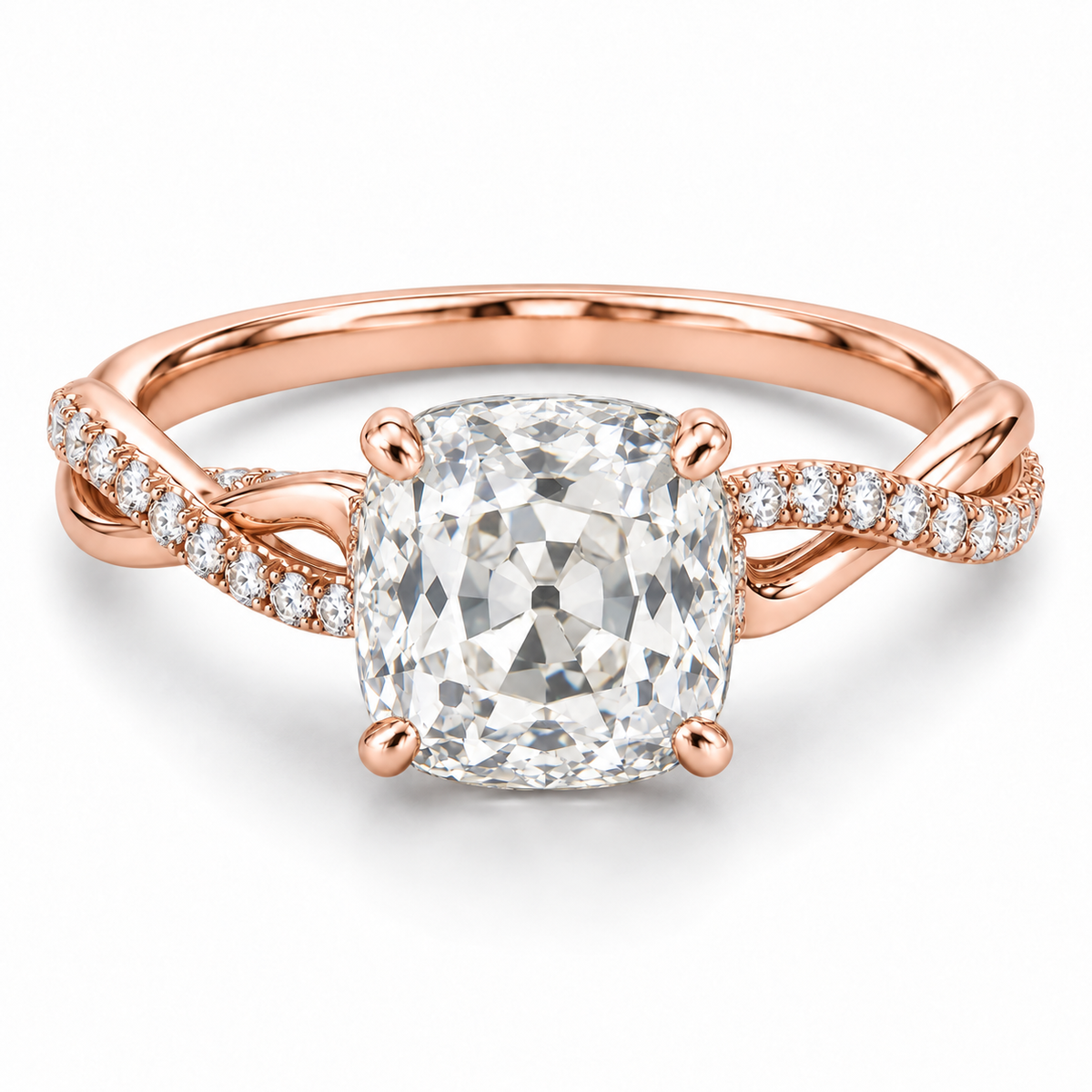 Vintage Old Mine Cushion Twist Lab-Grown Diamond Engagement Ring in 14K Rose Gold — illustrative rendering