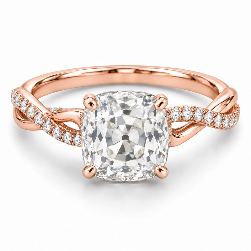 Vintage Old Mine Cushion Twist Lab-Grown Diamond Engagement Ring in 14K Rose Gold — illustrative rendering