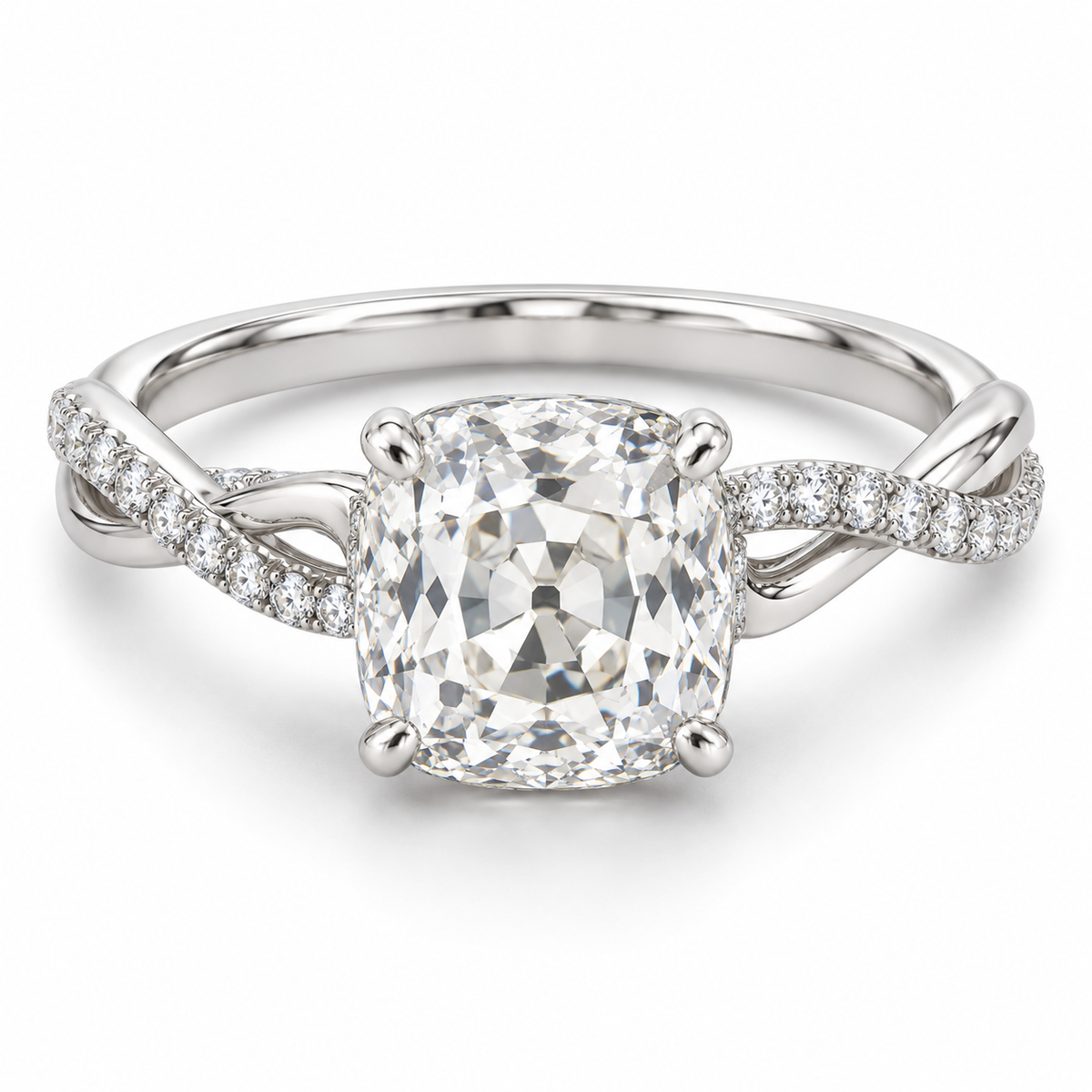 Vintage Old Mine Cushion Twist Lab-Grown Diamond Engagement Ring in 14K White Gold — illustrative rendering