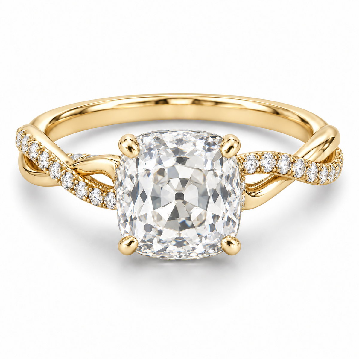 Vintage Old Mine Cushion Twist Lab-Grown Diamond Engagement Ring in 14K Yellow Gold — illustrative rendering