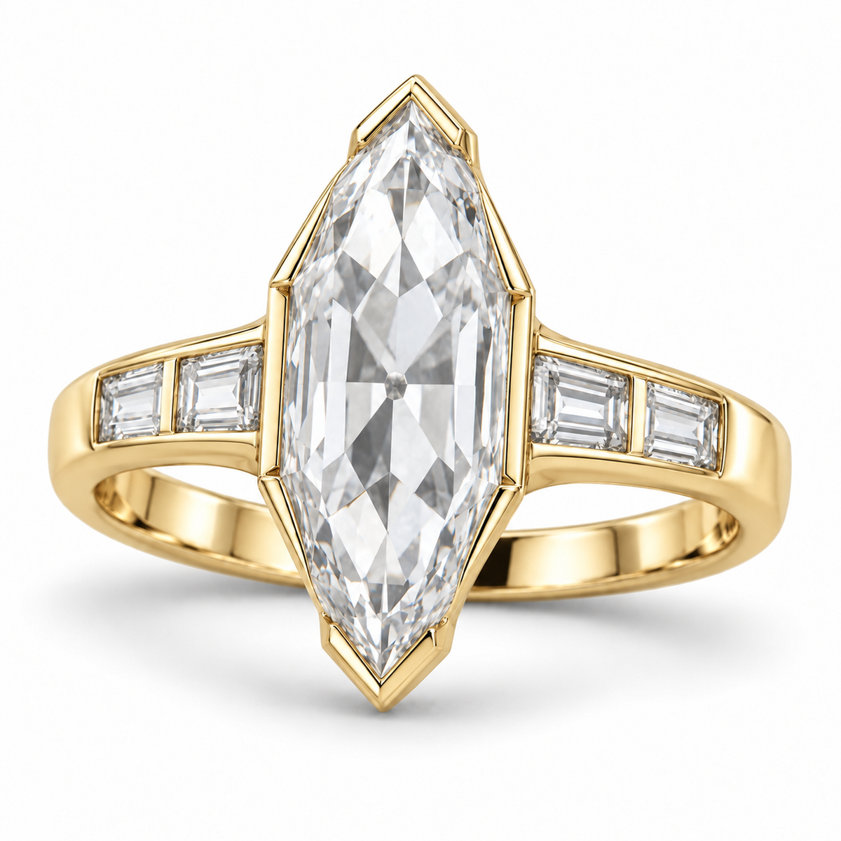 Vintage Dutch Marquise Baguette Lab-Grown Diamond Engagement Ring in 14K Yellow Gold — illustrative rendering