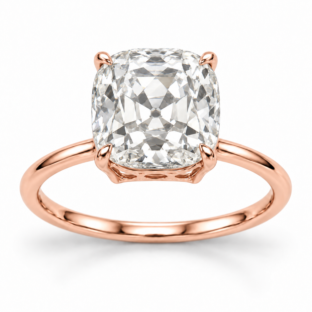 Vintage Old Mine Cushion Solitaire Lab-Grown Diamond Engagement Ring in 14K Rose Gold — illustrative rendering