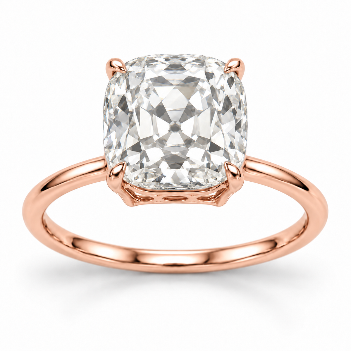 Vintage Old Mine Cushion Solitaire Lab-Grown Diamond Engagement Ring in 14K Rose Gold — illustrative rendering