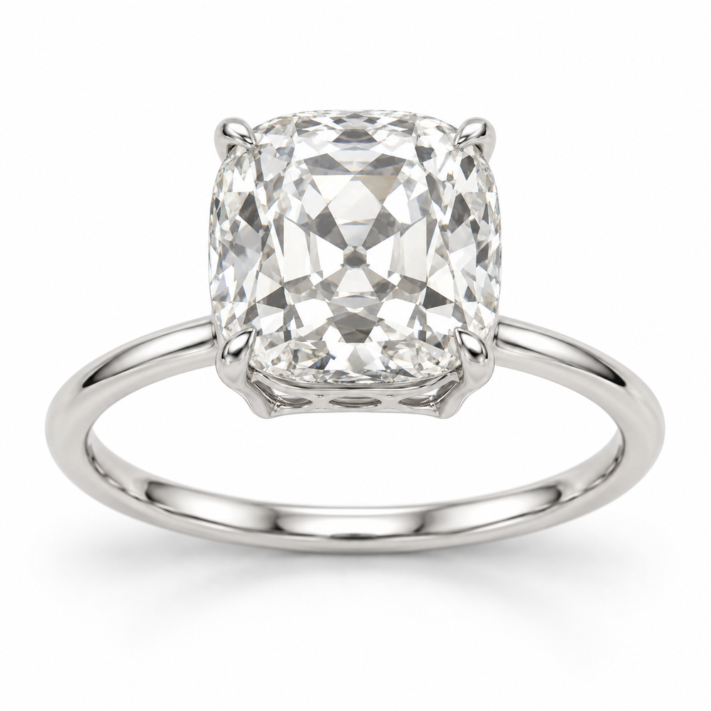 Vintage Old Mine Cushion Solitaire Lab-Grown Diamond Engagement Ring in 14K White Gold — illustrative rendering