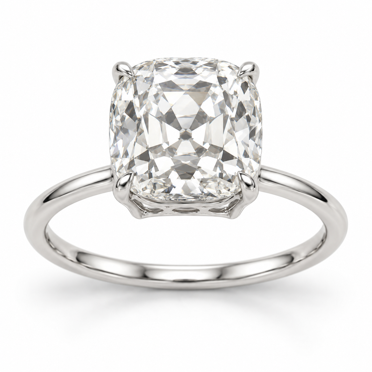 Vintage Old Mine Cushion Solitaire Lab-Grown Diamond Engagement Ring in 14K White Gold — illustrative rendering
